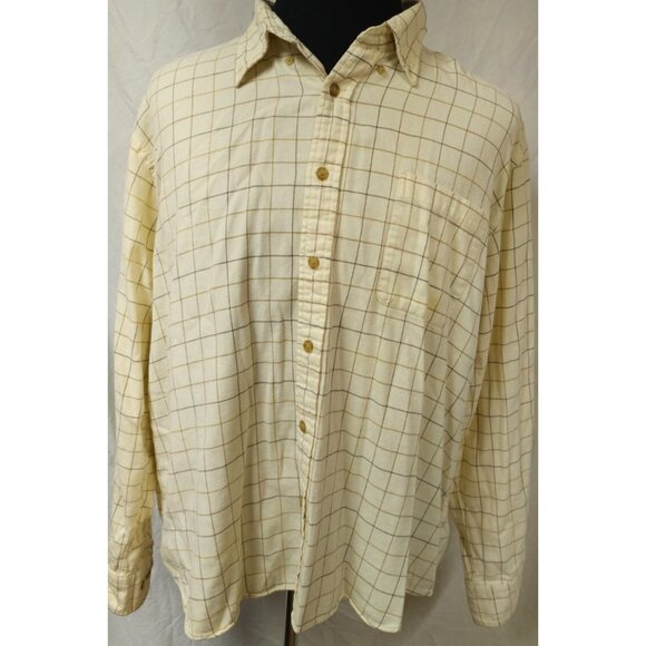 Lands End Mens 4XL Cream Check Button Down Long Sleeve Portuguese Flannel Shirt - Picture 1 of 12